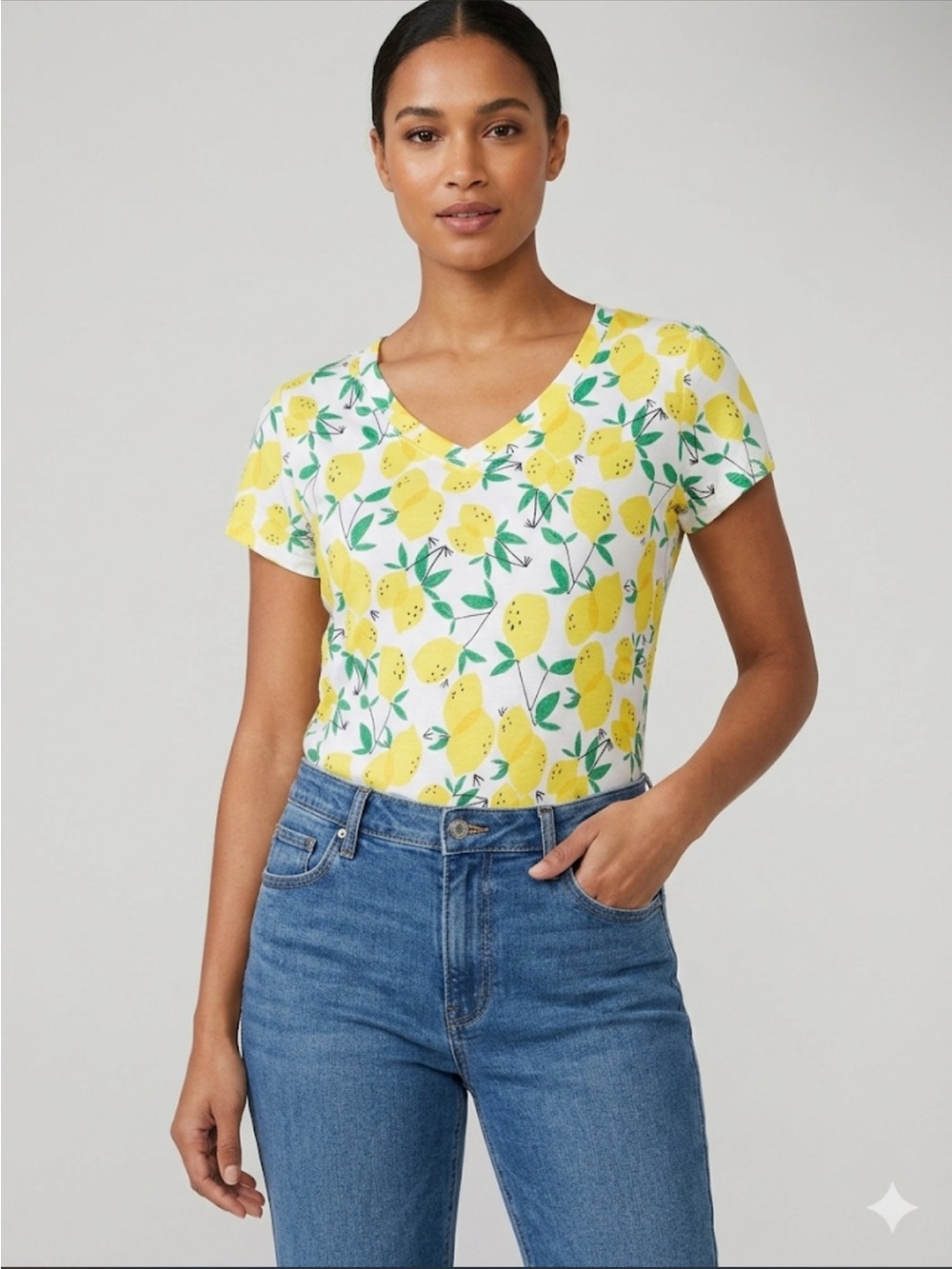 Cupio Lemon Print V-Neck Tee